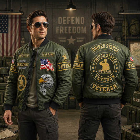 Custom Name US Military Veteran Bomber Jacket