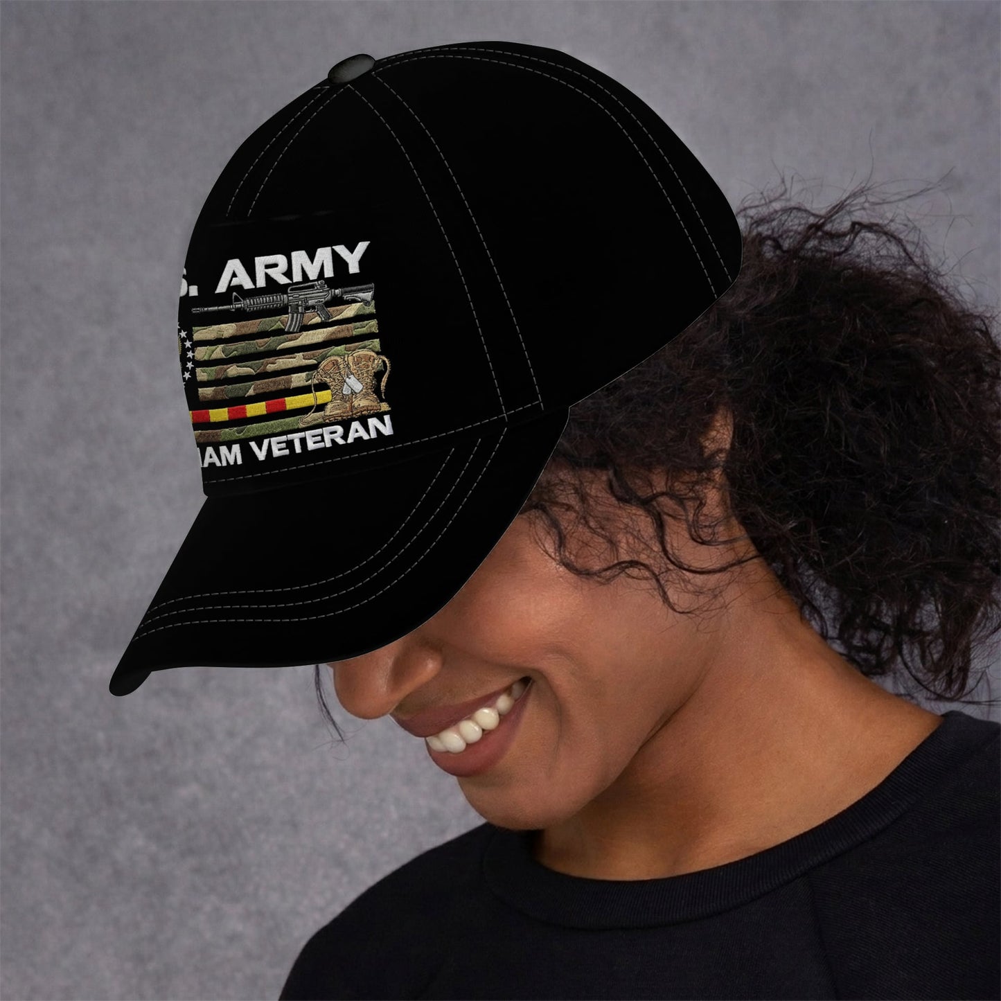 US Army Veteran Embroidered Mesh Trucker Cap, Patriotic Snapback Hat