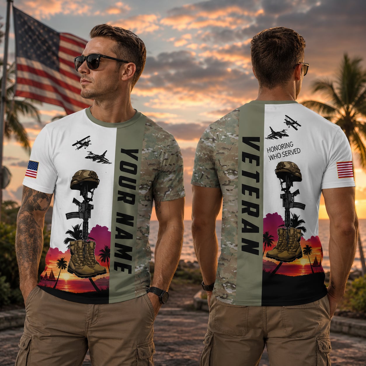 Custom Name US Army Honoring All Who Served Veteran 3D T-Shirt