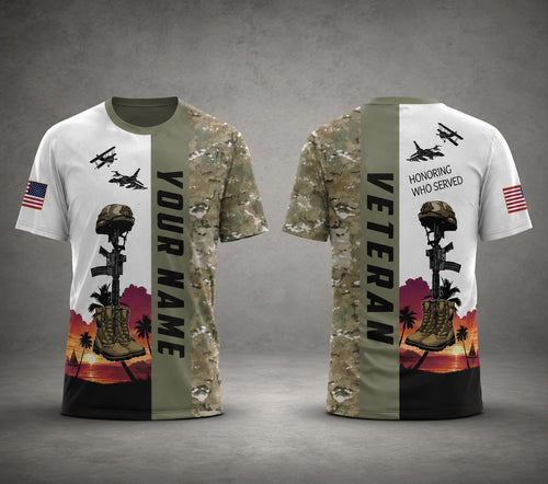 Custom Name US Army Honoring All Who Served Veteran 3D T-Shirt