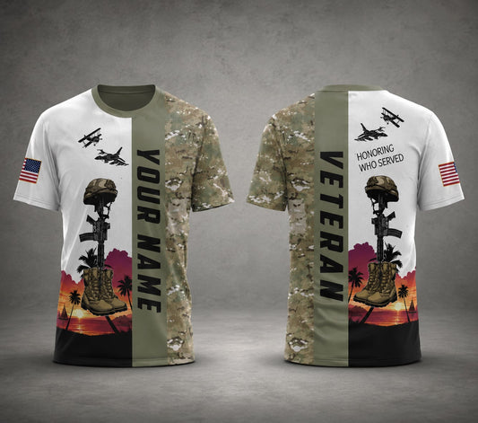 Custom Name US Army Honoring All Who Served Veteran 3D T-Shirt