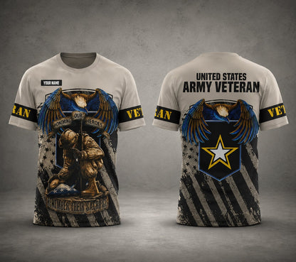 Custom Name US Army Honoring Our Heroes Veteran 3D T-Shirt