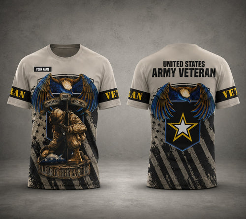 Custom Name US Army Honoring Our Heroes Veteran 3D T-Shirt