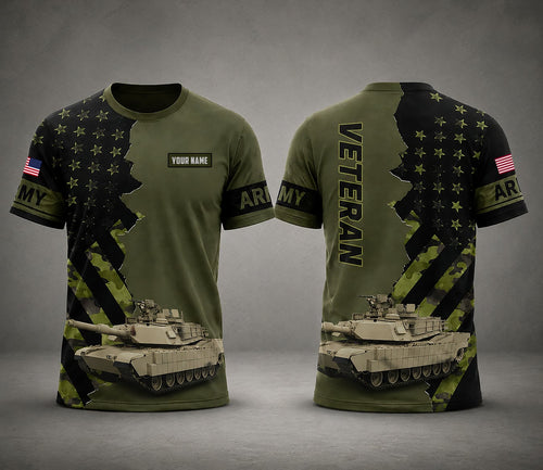 Custom Name US Army M1 Abrams Tank Veteran 3D T-Shirt