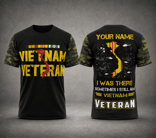 Custom Name US Military Vietnam Veteran Proud Vet of Vietnam War 3D T-Shirt