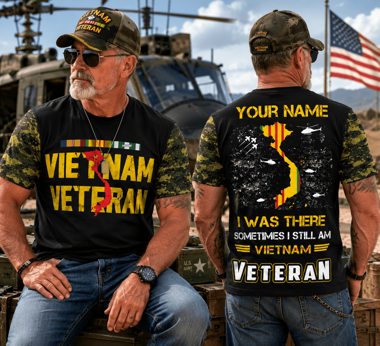 Custom Name US Military Vietnam Veteran Proud Vet of Vietnam War 3D T-Shirt