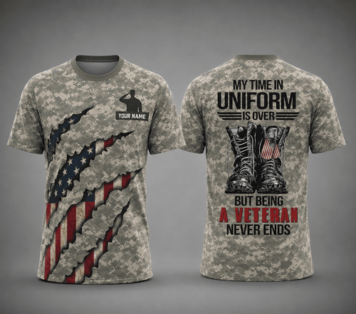 Custom Name US Army Flag Military Camo Veteran 3D T-Shirt