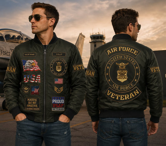 Custom Name US Air Force Veteran Bomber Jacket