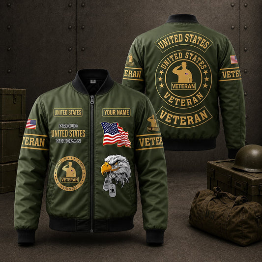 Custom Name US Military Veteran Bomber Jacket