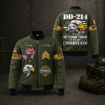 Custom Name & Rank US Military DD 214 Veteran Bomber Jacket