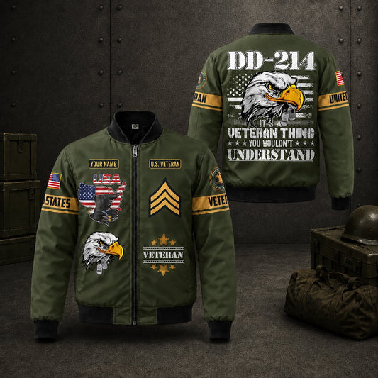 Custom Name & Rank US Military DD 214 Veteran Bomber Jacket