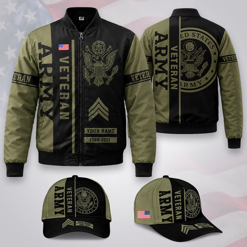 Custom Name, Year & Rank US Army Veteran Bomber Jacket / Combo