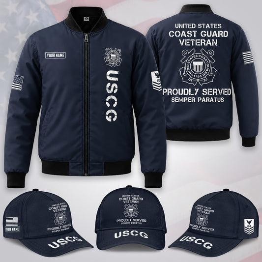 Custom Name  & Rank US Coast Guard (USCG) Veteran Proudly Served / Combo
