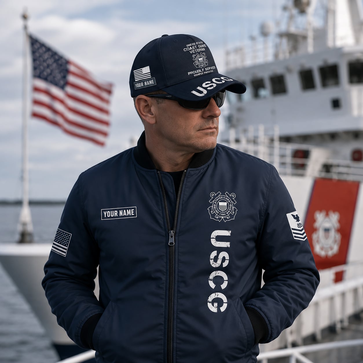 Custom Name Cap US Coast Guard (USCG) Veteran Proudly Served