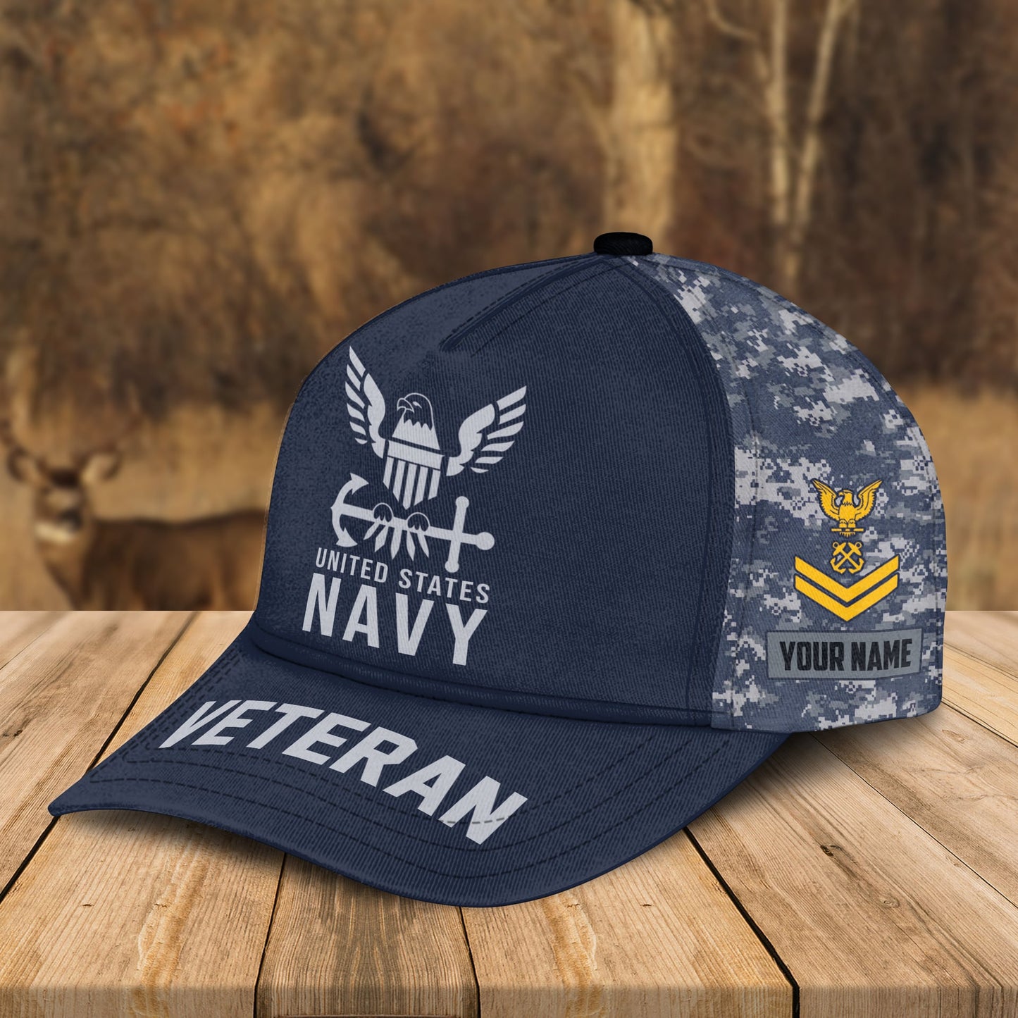 Custom Name & Rank US Navy Flag Military Camo Veteran Bomber Jacket / Combo