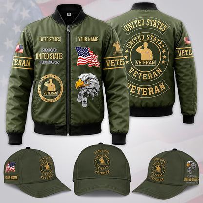 Custom Name US Military Veteran Bomber Jacket / Combo