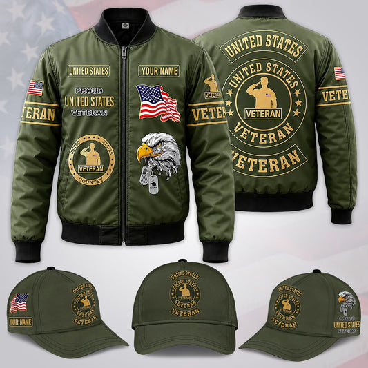 Custom Name US Military Veteran Bomber Jacket / Combo