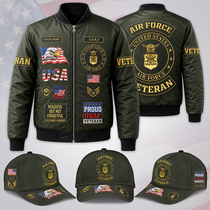 Custom Name US Air Force Veteran Bomber Jacket / Combo