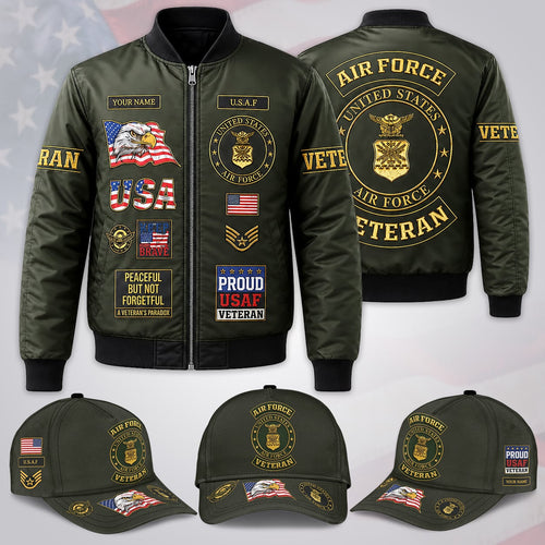 Custom Name US Air Force Veteran Bomber Jacket / Combo