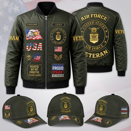 Custom Name US Air Force Veteran Bomber Jacket / Combo