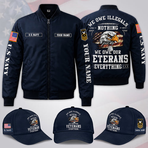 Custom Name & Rank US Navy Veteran Bomber Jacket / Combo