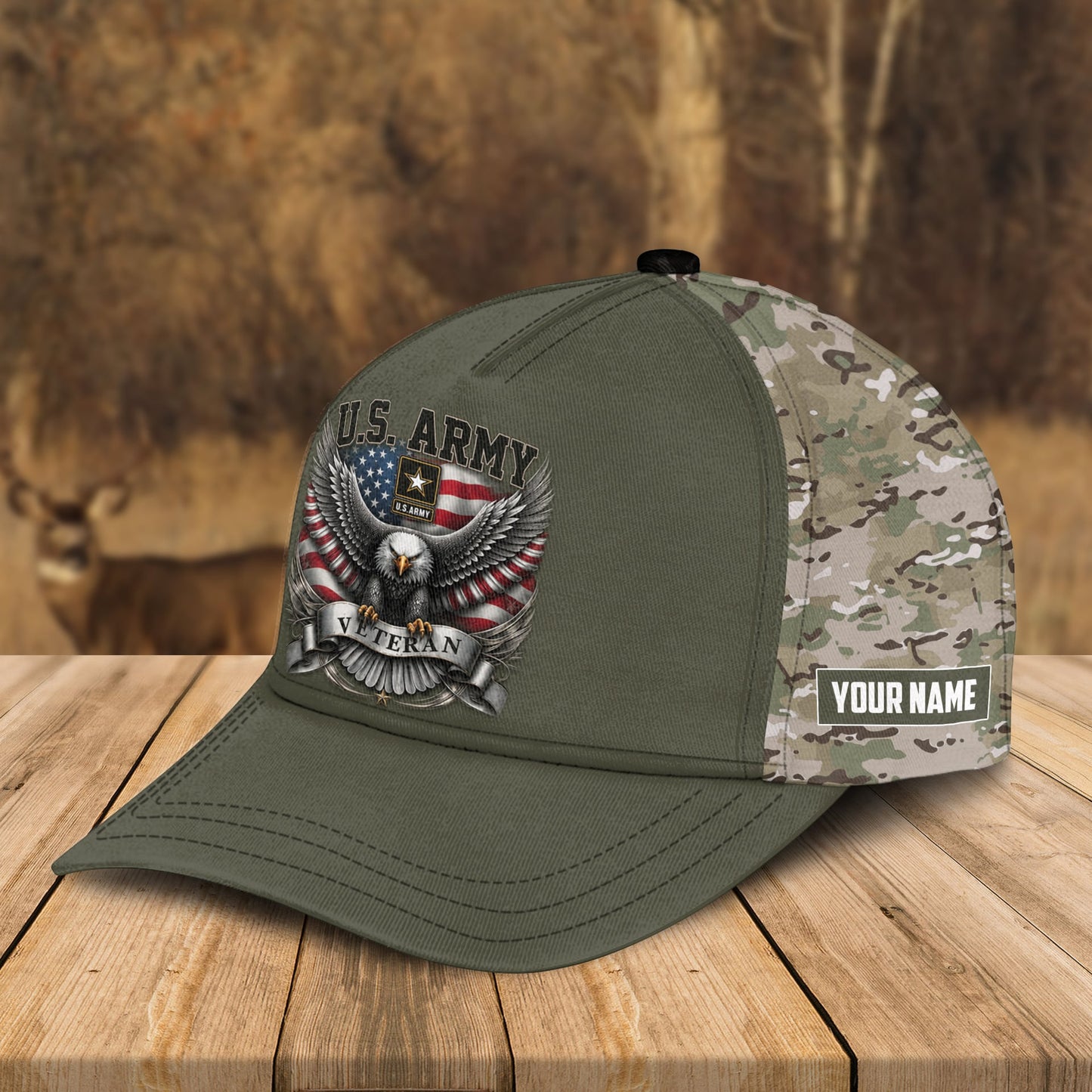 Custom Name US Army Flag Military Camo Veteran Bomber Jacket / Combo
