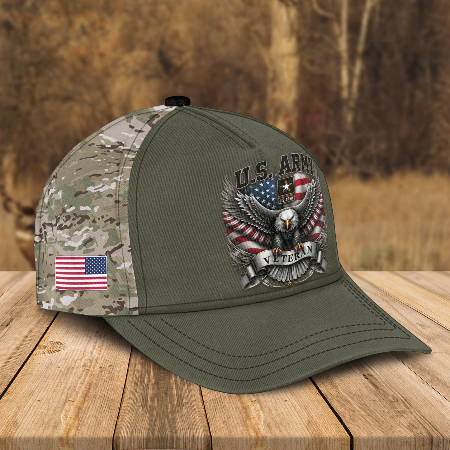Custom Name US Army Flag Military Camo Veteran Bomber Jacket / Combo