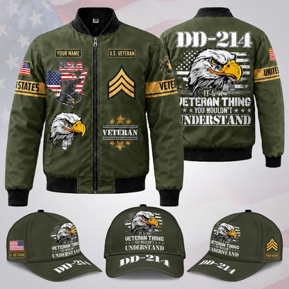 Custom Name & Rank US Military DD 214 Veteran Bomber Jacket / Combo