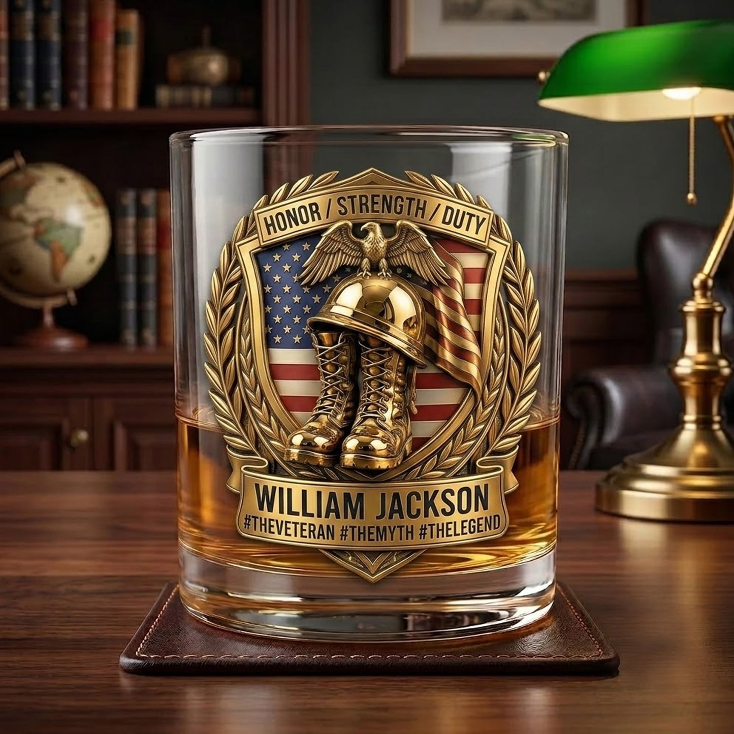 Personalized Military Veteran William Jackson Tribute Whiskey Glass
