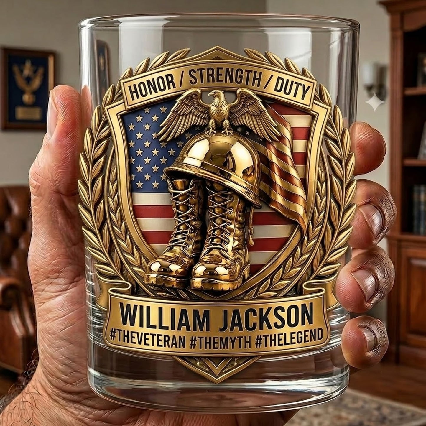 Personalized Military Veteran William Jackson Tribute Whiskey Glass