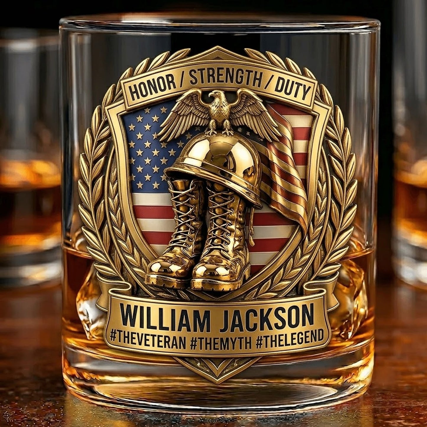 Personalized Military Veteran William Jackson Tribute Whiskey Glass