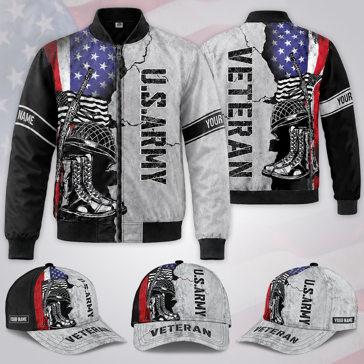 Custom Name Veteran & US Army Black / Combo