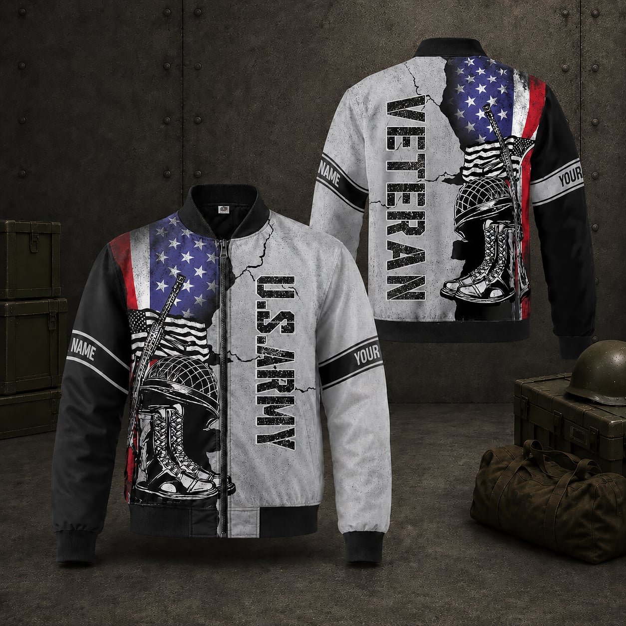 Custom Name Veteran & US Army Black / Combo