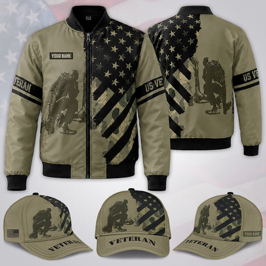 Custom Name Bomber & Cap Veteran US Proud / Combo