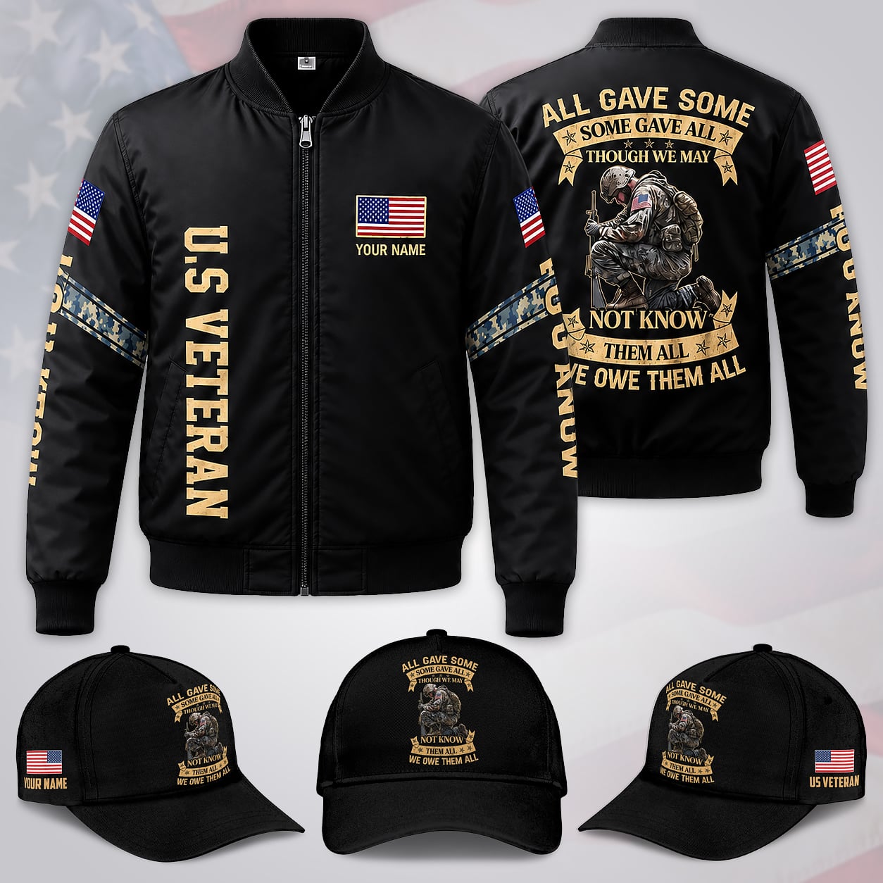 Custom Name & AOP Veteran Bomber Jacket / Combo