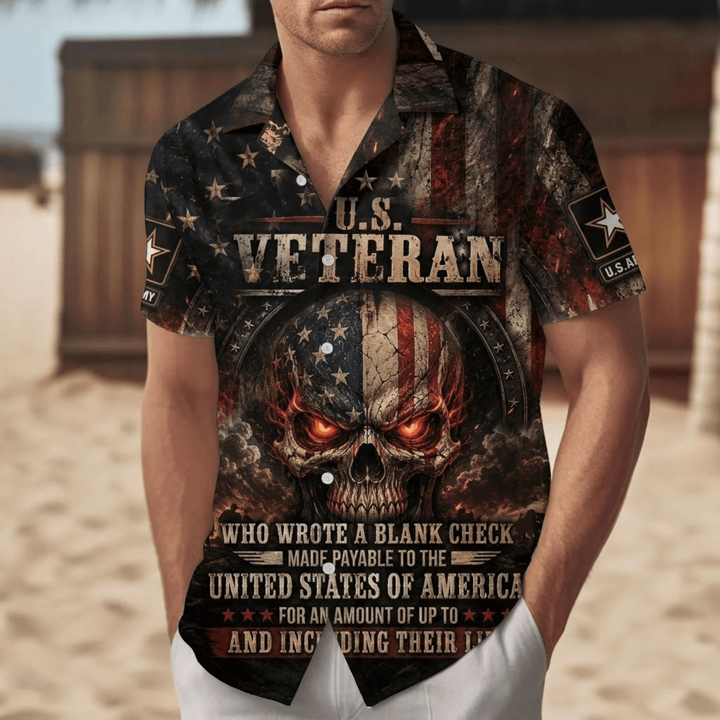 Veteran Hawaiian Shirt, American Flag Patriotic Beach Shirt