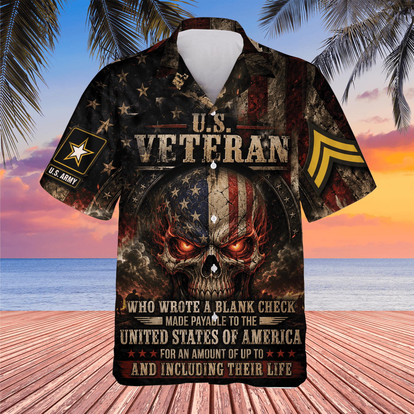 Veteran Hawaiian Shirt, American Flag Patriotic Beach Shirt