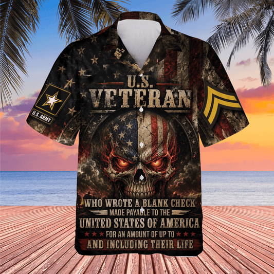 Veteran Hawaiian Shirt, American Flag Patriotic Beach Shirt