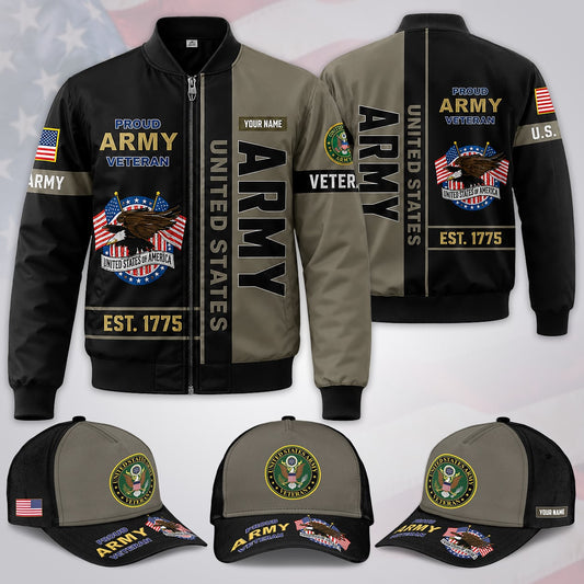 Custom Name US Group Army Veteran Military Bomber Jacket / Combo