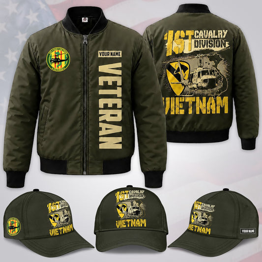 Custom Name US Army 1st Cavalry Division Vietnam Veteran Bomber Jacket / Combo