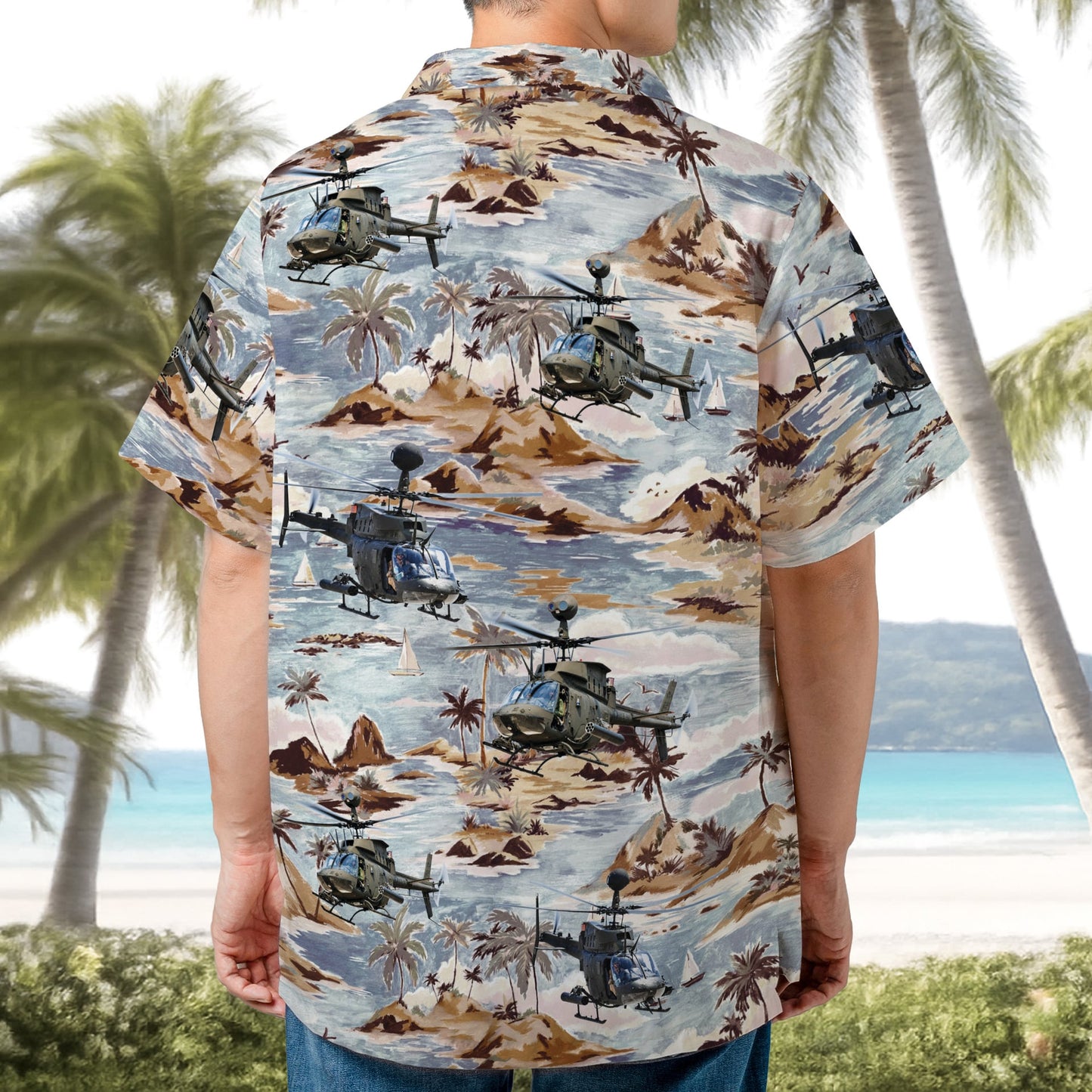 US Army OH-58 Kiowa Helicopter Hawaiian Shirt