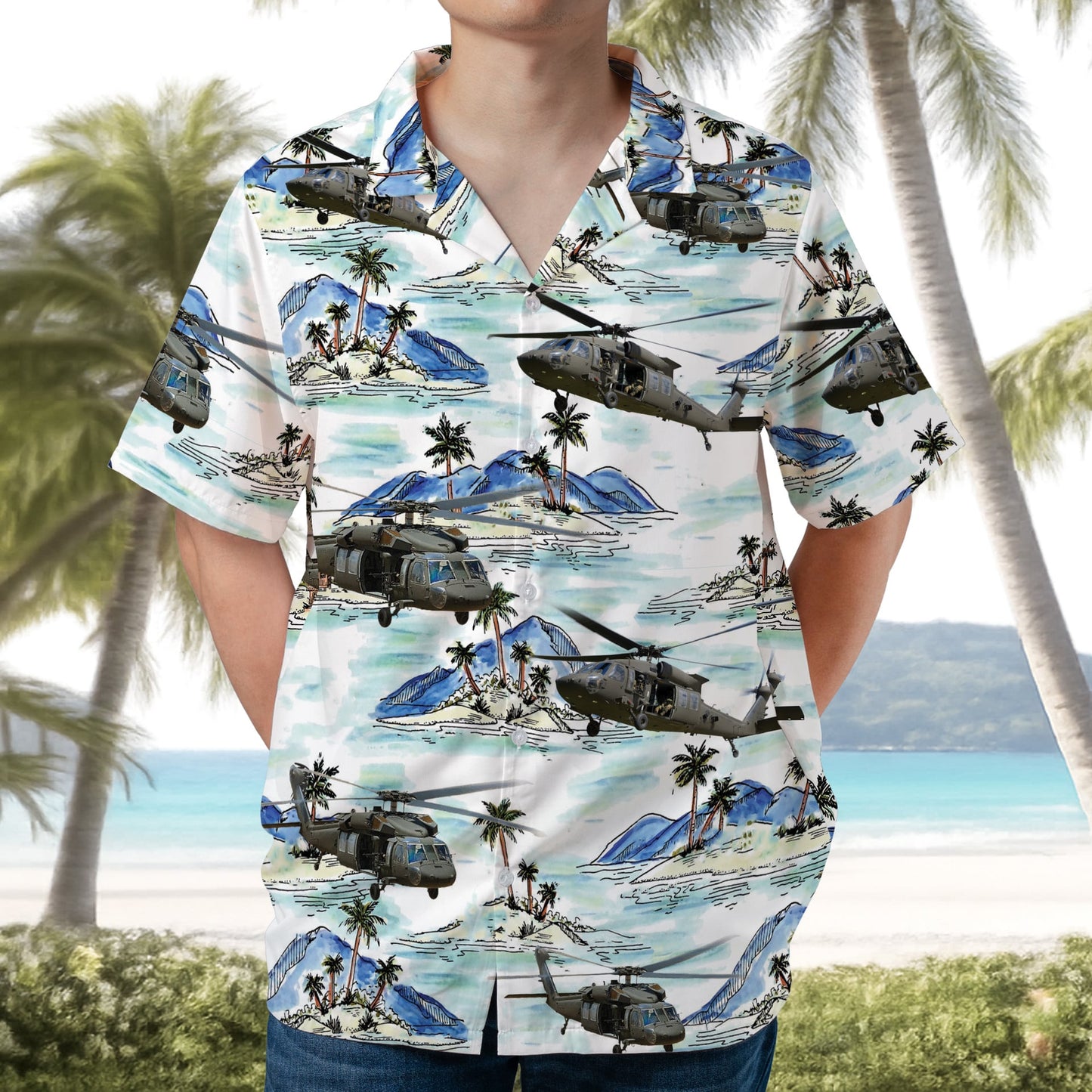US Army UH-60 Black Hawk Helicopter Hawaiian Shirt