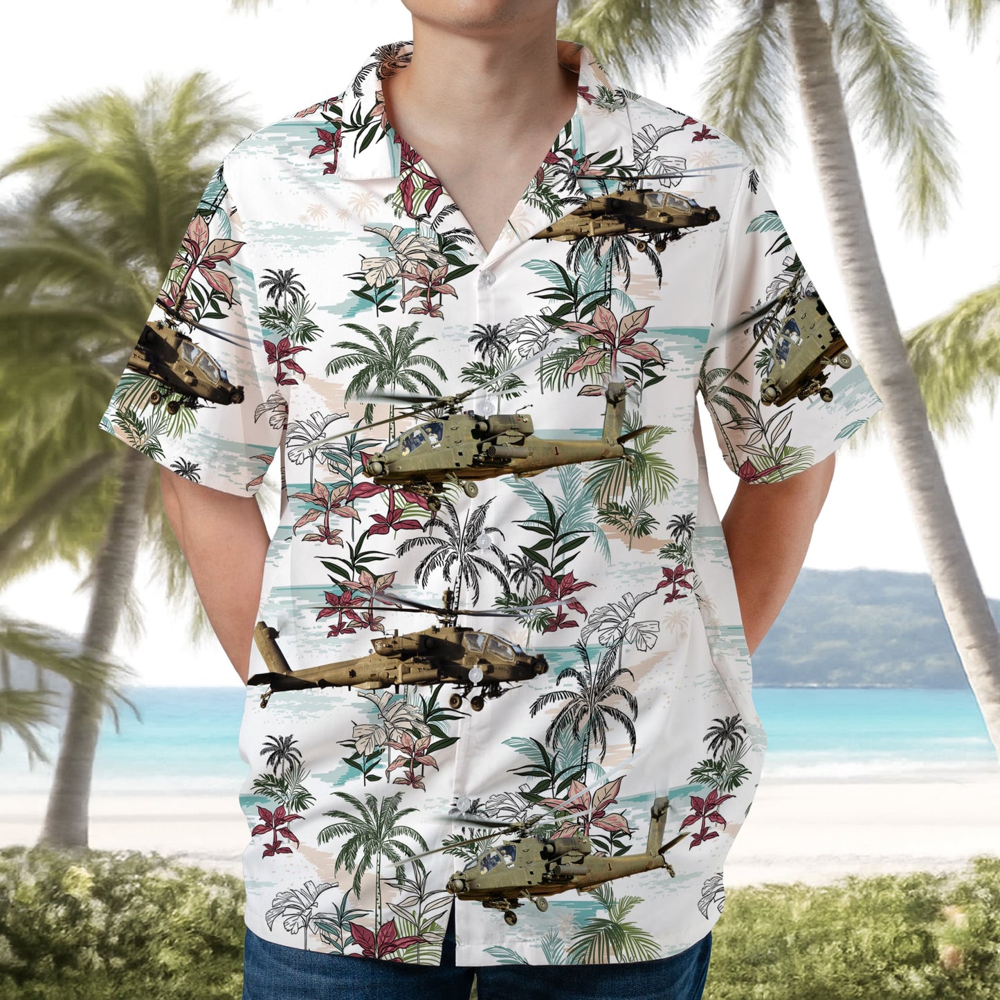 US Army AH-64 Apache Helicopter Hawaiian Shirt