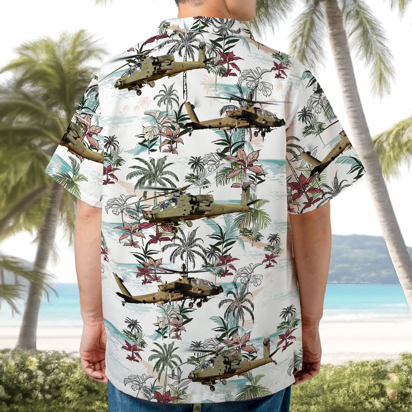 US Army AH-64 Apache Helicopter Hawaiian Shirt