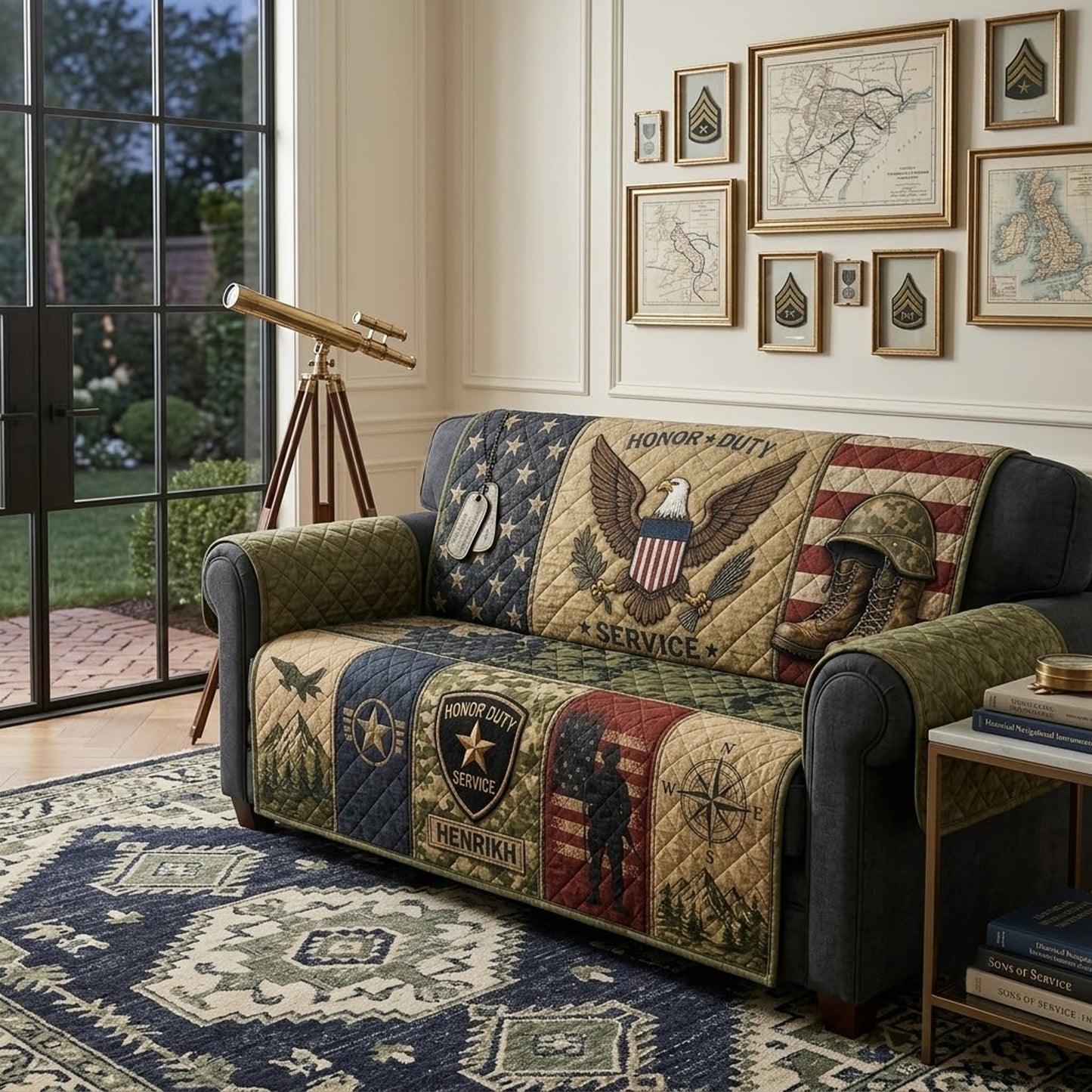 Veteran Service Sofa Cover, Personalized Military Home Decor