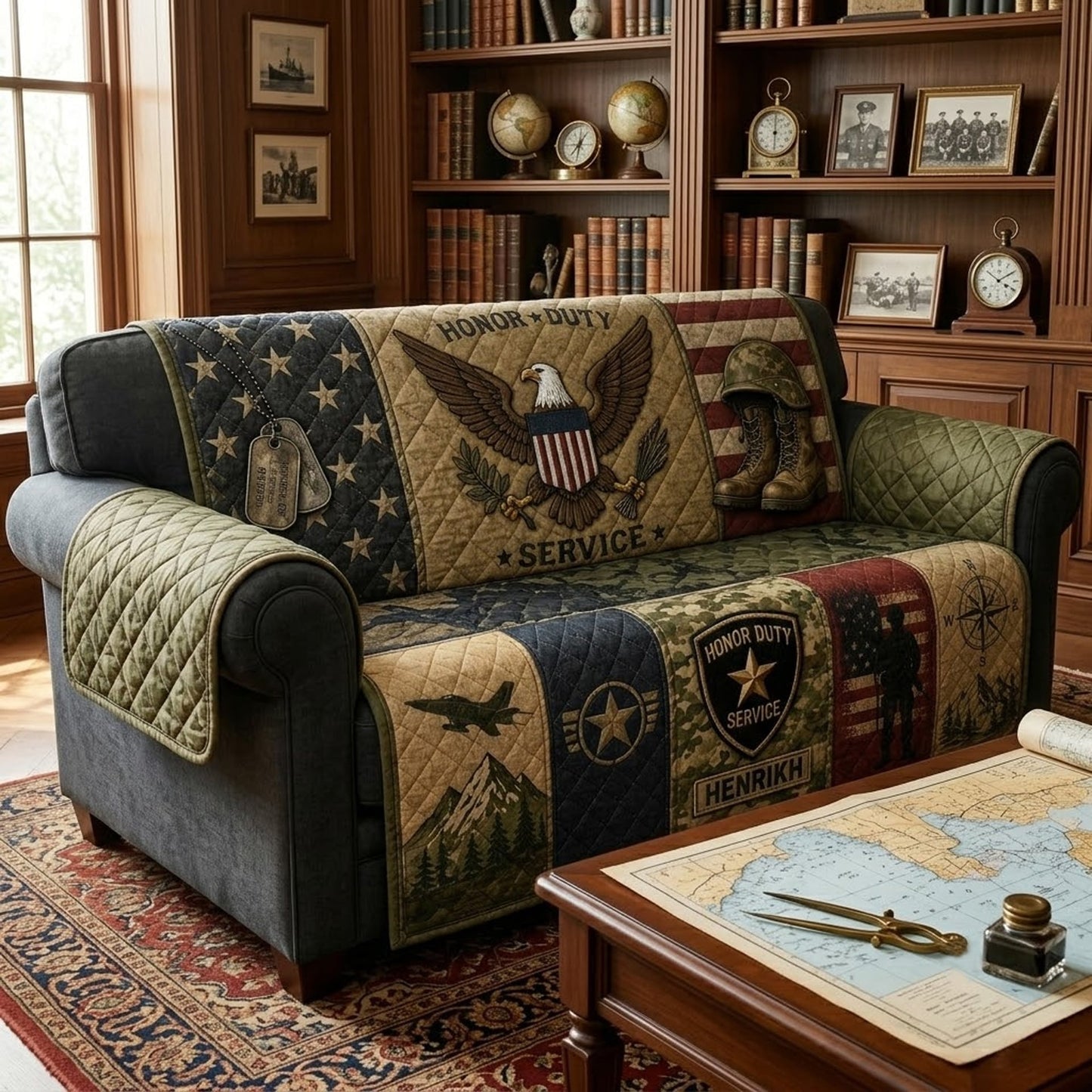 Veteran Service Sofa Cover, Personalized Military Home Decor