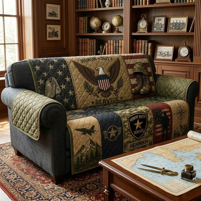 Veteran Service Sofa Cover, Personalized Military Home Decor