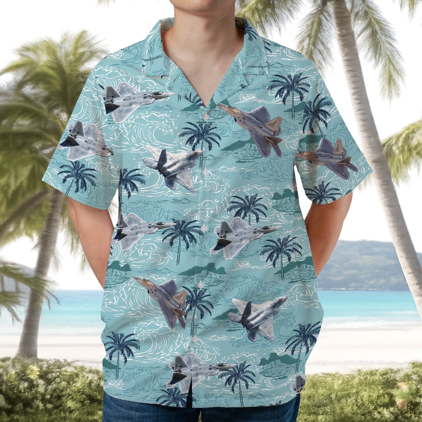 US Air Force F-22 Raptor Aircraft Hawaiian Shirt
