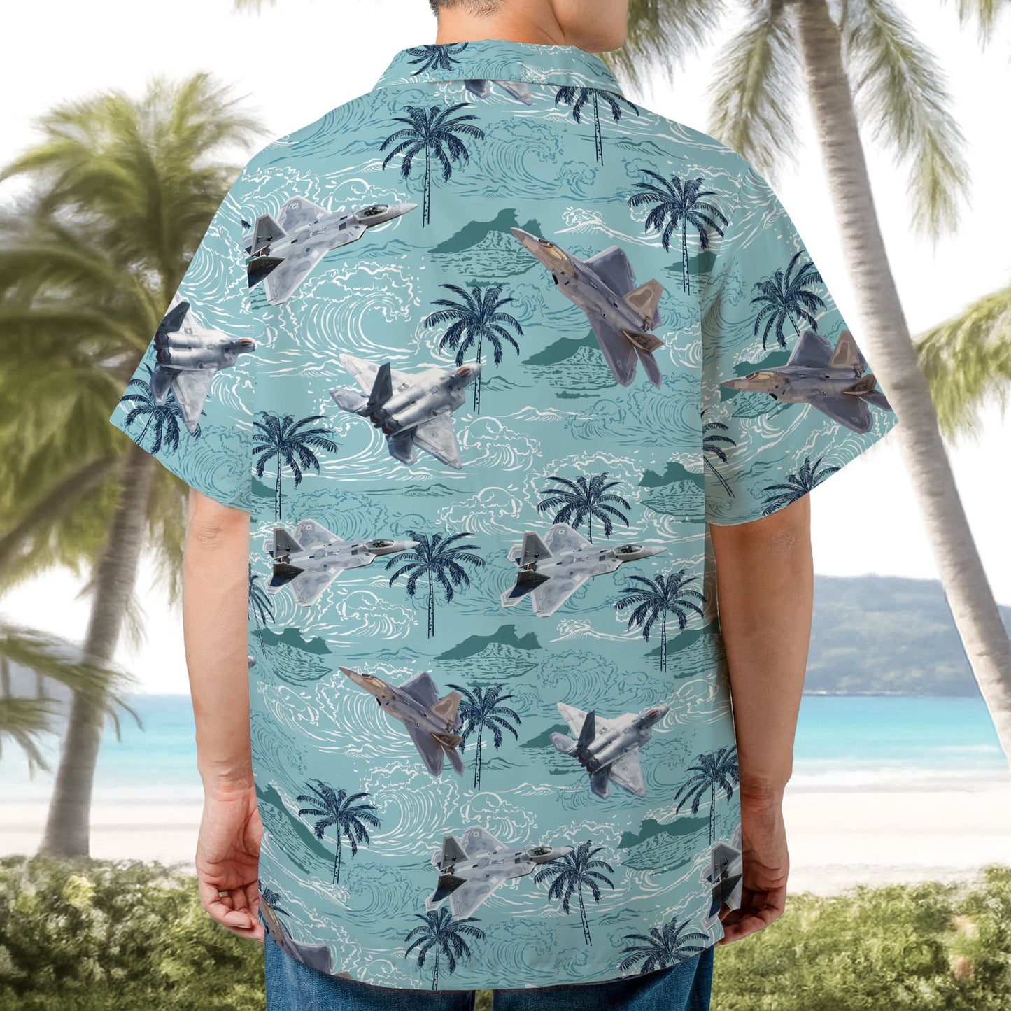 US Air Force F-22 Raptor Aircraft Hawaiian Shirt