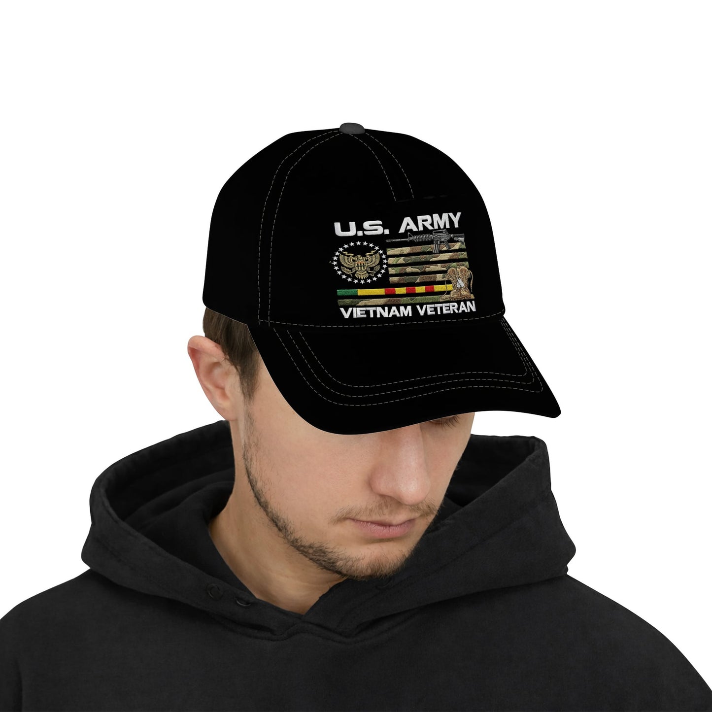 US Army Veteran Embroidered Mesh Trucker Cap, Patriotic Snapback Hat